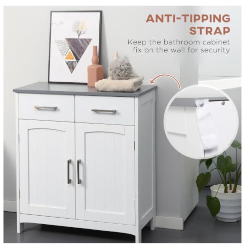 Bathroom Floor Cabinet, Freestanding Linen Tower, White Storage Organizer