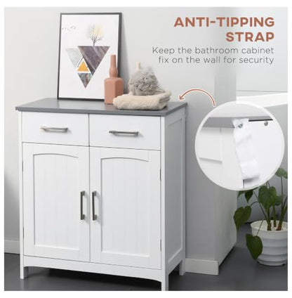 Bathroom Floor Cabinet, Freestanding Linen Tower, White Storage Organizer