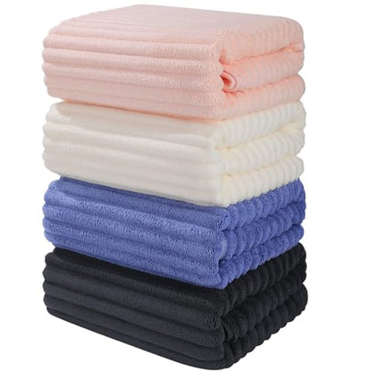 Luxury 4-Piece Quick-Dry Bath Towel Set 27.5X 55 Inches – Ultra Soft Microfiber for Bathroom, Bar, Pool, Gym & Travel – Elegant Twill Design - color: Darkgrey-blue-white-pink