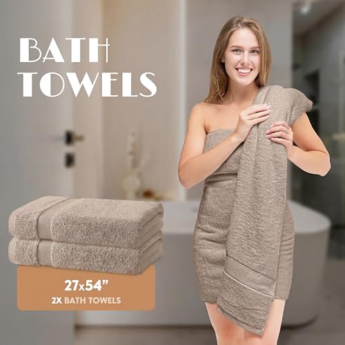 White Classic Taupe Bath Towel Set of 6-100% Cotton Highly Absorbent Towels for Bathroom, 2 Luxury Bath Towels 650GSM, 2 Hand Towels, 2 Washcloths - color: Taupe
