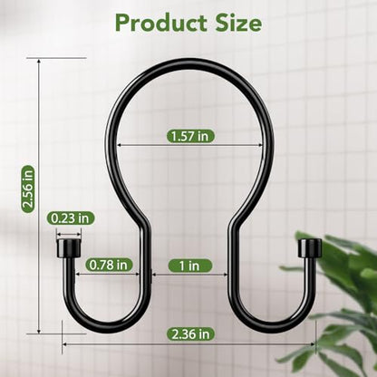 Goowin Shower Curtain Hooks, Simple Shower Curtain Rings, Sturdy Shower Curtain Hangers, Double Hook Black Shower Curtain Hooks, Smooth Gliding Metal Shower Hooks for Shower Curtain (Black, 24 Pack) - color: Black, size: 24 Pack