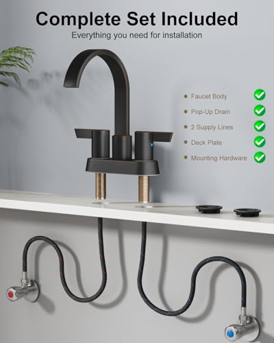 Bronze Bathroom Faucet,4 Inch Centerset 2-Handle Waterfall | Includes Pop-Up Drain,24-Inch Supply Lines,Mounting Hardware,SUS304 Stainless Steel Construction,And A 360° Swivel Spout - color: Bronze