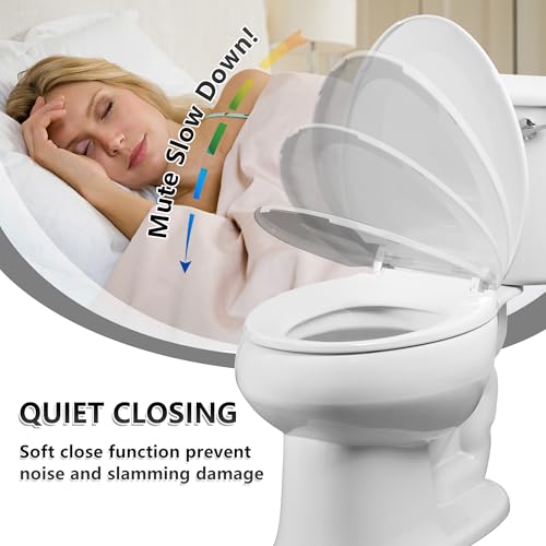 Angol Shiold Elongated Toilet Seat - Slow Close Hinges, Ergonomic Design with Grip-Tight Bumpers, Safe Easy-Clean PP Material (White, 18.5" Elongated) - color: White, size: Elongated 18.5‘’