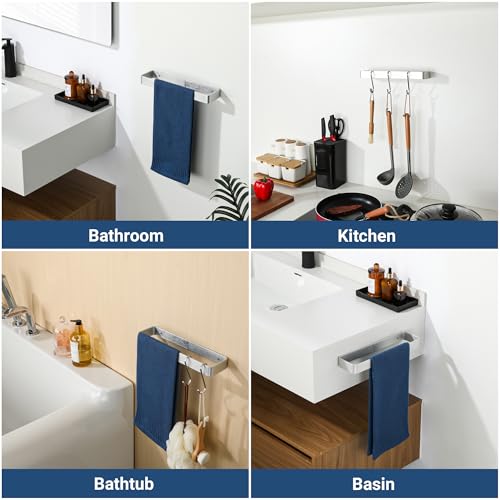 SAYAYO Brushed Nickel Hand Towel Holder for Bathroom Wall, 12 Inch Self Adhesive Towel Bar Hand Towel Rack Square Heavy Duty - color: Brushed Nickel, size: 12 Inch