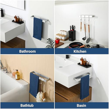 SAYAYO Brushed Nickel Hand Towel Holder for Bathroom Wall, 12 Inch Self Adhesive Towel Bar Hand Towel Rack Square Heavy Duty - color: Brushed Nickel, size: 12 Inch