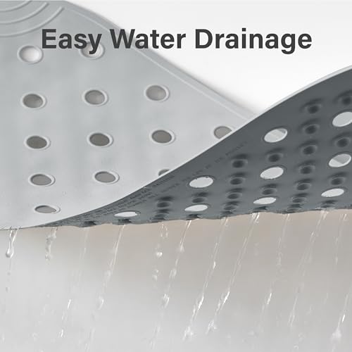 Rubber Bathtub Mat Shower Mat Non-Slip, 31x14 Inch, Bath Tub Floor Mat with Suction Cups and Drainage Holes, Grey - color: Grey, size: 31" x 14" (Oval)
