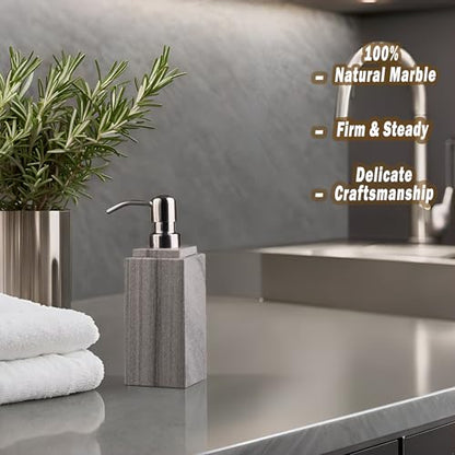 Hand Liquid&Lotion Soap Dispenser Pump Bottle Natural Marble for Kitchen Bathroom Countertop Laundry Room Holds Dish Soap Shampoo Laundry Liquid Shower Gel (Grey Sand) - color: Grey Sand