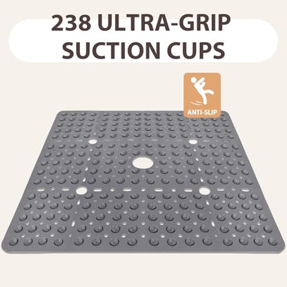 ZOESOE Square Shower Mat Non Slip: 27 x 27 Inches Large Shower Mats for Inside Shower, Soft TPE Shower Floor Mat with Suction Cups and Drain Holes, Machine Washable - color: Grey