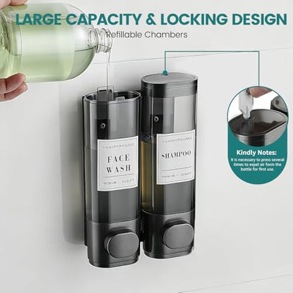 Shower Soap Dispenser 2 Chamber No Drill Wall-Mounted Shampoo Dispenser | Shower Dispenser for Bathroom Hotel Leak-Proof Pumps ,Large Capacity ,Gun Gray - color: 2gray