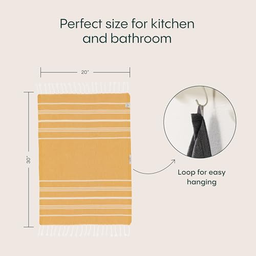 WETCAT Turkish Hand Towels with Hanging Loop, Set of 2 (20" x 30") 100% Turkish Cotton, Pre-Washed, Quick Drying, for Kitchen or Bathroom - Honey Gold - color: Honey Gold