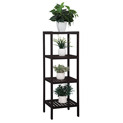 SONGMICS Bamboo Storage Shelf, 4-Tier Shelving Unit, Multifunctional, in the Entryway, Bathroom, Living Room, Balcony, Kitchen, 13 x 13 x 38.6 Inches, Brown UBCB54C - color: Brown, size: 4 Tiers (13"D x 13"W x 38.6"H)