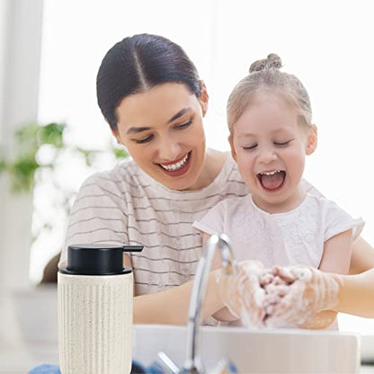 BosilunLife Foaming Soap Dispenser Set-Beige Ceramic Foam Soap Dispenser | 12oz with Rust Proof Pump, Easy Pressing, Refillable for Kitchen & Bathroom - 2 Pack - color: Beige-2p