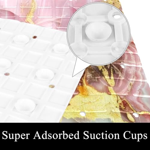 Bathtub Mat Non Slip 26.8x15.1 Inch, Pink Marble Shower Mat with Suction Cups and Drain Holes, Machine Washable Shower Mats for Inside Shower - color: Multi 9