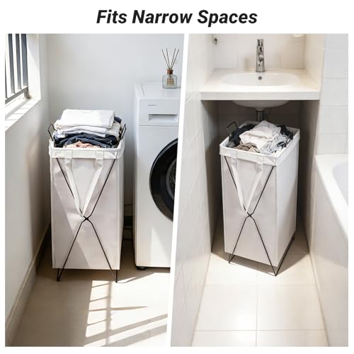 13-Gallon Slim Laundry Hamper – Collapsible Clothes Basket for Bedroom, Bathroom, Dorm & Apartment, Foldable Laundry Bin with X-Shaped Steel Support