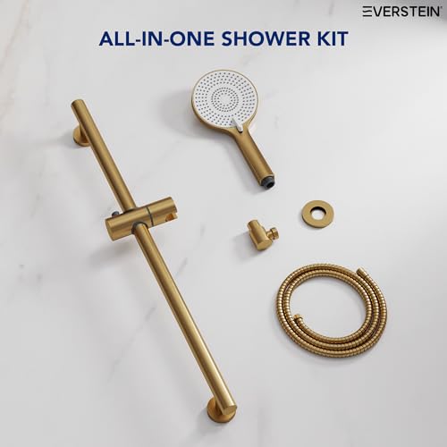 EVESTEIN Adjustable Hand Held Shower with Slide Bar, 3-Function Round Handshower Head with Hose, Brushed Gold - color: Brushed Gold