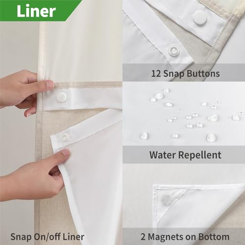 Eachope No Hooks Polyester Textured Shower Curtain with Snap-in Fabric Liner Set, Hotel Luxury Decor Shower Curtains for Bathroom with See Through Top Window, Waterproof & Washable, 71Wx74H, Cream | 230GSM Thick Fabric,Hotel Luxury Decor,Mesh Top Window,M