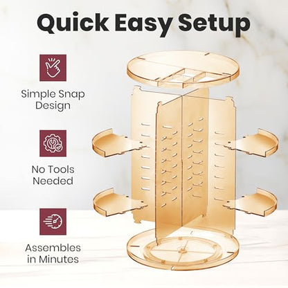 Masirs 360 Rotating Makeup Organizer Countertop, Adjustable Shelf, Brown | 360-Degree Rotating Makeup Organizer, Adjustable Shelf Height, Cosmetic Perfume Skincare Storage, Vanity Countertop, Brown - color: Brown