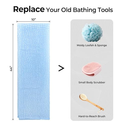 3D Wave Weave Japanese Exfoliating Washcloth, Long Exfoliating Back Scrubber for Shower, Hygienic Body Scrub Towel, Korean Style, Aqua (Normal) - color: Sky Blue