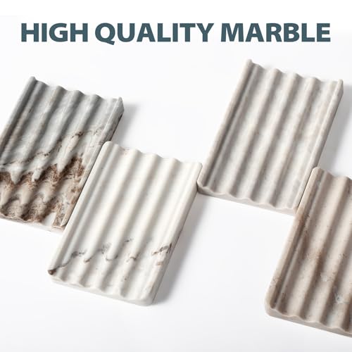 2 Pcs Soap Dish for Bathroom, Marble Bar Soap Holder for Kitchen Countertop, Soap Tray with Wavy Design, Soap Saver for Bath Tub, Sponges, Italian Natural Stone(Palissandro Classico) - color: Palissandro Classico
