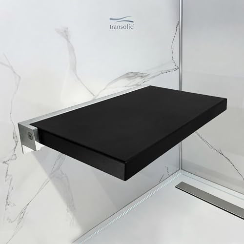 Transolid Preston Flip-Up Fold-Down Wall-Mount Padded Shower Seat, 20 in. W x 15.75 in. D, Black and Polished Chrome, PPS1420UP-09PC - color: Black/Polished Chrome, size: 14"x20"