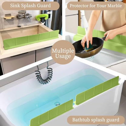 23" Ultra Silicone High Sink Splash Guard, Matcha Green | Released in 2026, Self-Draining Water Splash Guard, for Kitchen Sink&Bathroom&Island, 3.5" Splash Guard, 7 Strong Suction Cup - color: Matcha Green