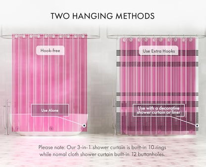 AmazerBath No Hook Shower Curtain and Liner 3-in-1, 8G Luxury Heavy Duty Clear Hot Pink No Hook Shower Curtain Liner, 72x75 Cute EVA Bathroom Weighted Plastic Shower Curtain with 3 Heavyweight Stones - color: Rainbow Vibrant Haven