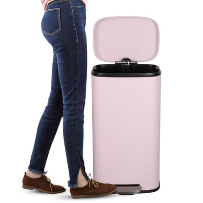 happimess Curtis 8 Gal Step Trash Can Soft Close 25", Blush Pink | Iron Construction, Satin Finish, Removable Liner, Steel Pedal, 20 Trash Bags Included, Kitchen Office Bin - color: Blush Pink