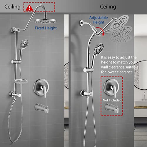 Rainfall 8 Inch Round Shower Head with High Pressure Handheld Spray Combo, Drill-Free Slide Bar with Adjustable Shower Extension Arm, 3-Way Low Diverter for Easy Reach, 5Ft Hose- Chrome - color: Chrome