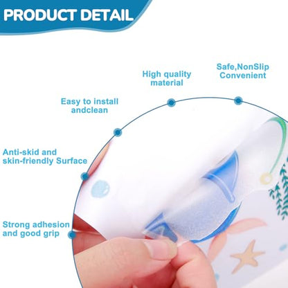 Pratique Non Slip Bathtub Stickers, 6 Pages World Ocean Day | Sea Organism Adhesive, Kids Anti Slip Decal Threads, Shower Floor and Bath Tub Decals, Premium Scraper - color: Ocean Day