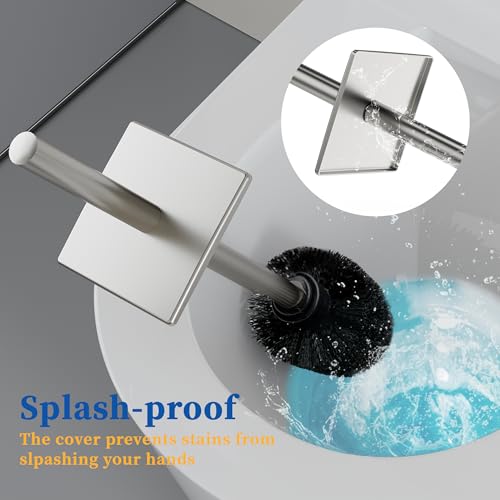 RUACQ Toilet Brush and Holder Set, Square, Brushed Nickel, 2 Pack | SUS304 Stainless Steel Handle, Toilet Cleaner Brush with Durable Scrubbing Bristles, Splash-Proof - color: Brushed Nickel, size: 2 packs