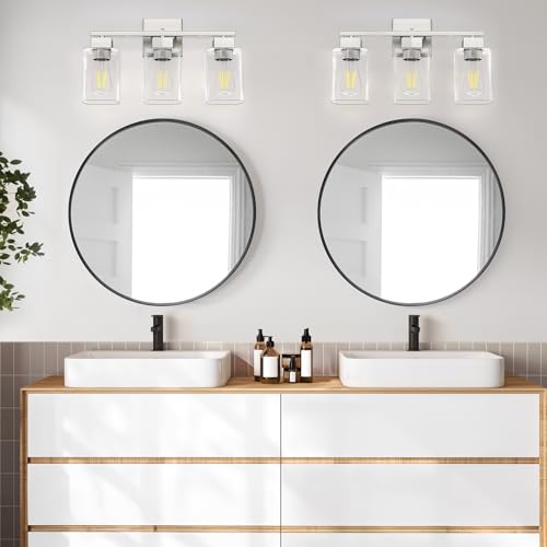 Brush Nickel Bathroom Vanity Light - 3 Light Bathroom Light Fixture Square Design & UL Certification & Square Bath Room Lights Fixture Over Mirror - color: Brush Nickel, size: 3 Light