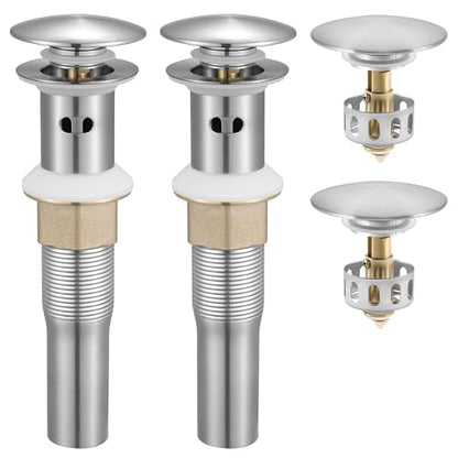 KES Bathroom Sink Drain Stopper with Overflow, Pop Up Drain with Detachable Hair Catcher for Lavatory Vanity Vessel Sink, Brushed Nickel 2 Pack, All Metal Rustproof 304 Stainless Steel, S2013A-BN-P2 - color: Brushed Nickel, style: for sink WITH overflow,2