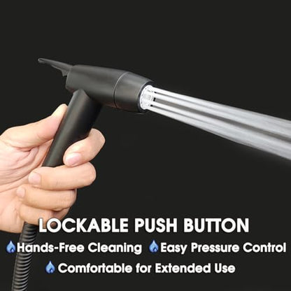 Handheld Bidet Sprayer for Toilet, Lockable Push Button, 2 Spray Modes, High Pressure ABS Bidet Sprayer Set with Hose & T-Valve, Easy Install – Black - color: Black Color