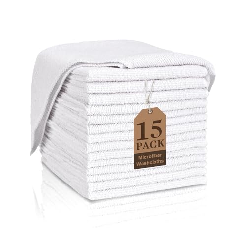 White Washcloths 15 Pack, Highly Absorbent & Quick Drying Face Towels | Face Towels, Soft Bath Towels, Multi-Purpose Microfiber Wash Cloths for Bathroom, Hotel, Spa, Gym and Kitchen, 12x12 inches - size: 15Pack White