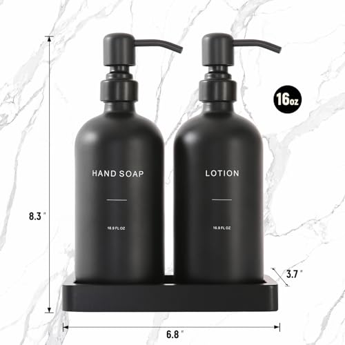 Prus Waso Black Soap Dispenser Bathroom Set | Soap and Lotion Dispenser Set with Stainless Steel Pump, Perfect for Bathroom Decor
