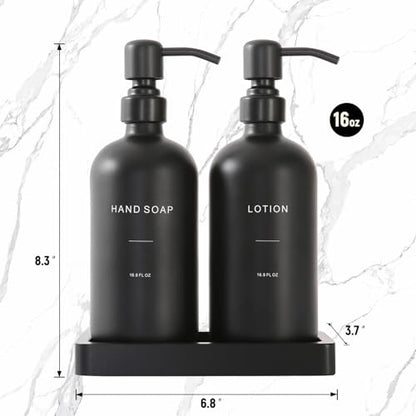 Prus Waso Black Soap Dispenser Bathroom Set | Soap and Lotion Dispenser Set with Stainless Steel Pump, Perfect for Bathroom Decor