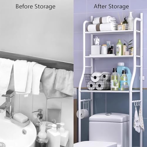 Over The Toilet Storage Shelf 3 Tiers Bathroom Organizer Rack with Paper Holder Not Included(White) - color: White