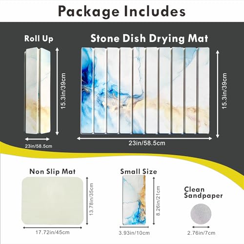 Stone Drying Mat for Kitchen Counter - Quick Dry Stone Dish Drying Mat, Large Non-Slip Stone Bath Mats for Bathroom & Kitchen Sink, Foldable Fast Drying Stone Sink Mat (blue gold) - color: blue gold