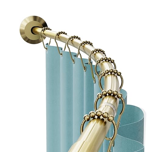 Zenna Home Rustproof Curved Shower Curtain Rod, No Drill Tension or Permanent Mount Adjustable Curved Shower Rod for Bathroom, Easy Install, Rounded for Extra Room, 50 to 72 Inches, Gold - color: Gold