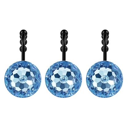 Sunlit Luxury Design Round Blue Diamond Crystal Gem Bling with Glide Balls Shower Curtain Hooks, Rust Proof Metal Rhinestones Glam Shower Curtain Rings with Black Hooks, Set of 12 - color: Blue With Black Hooks