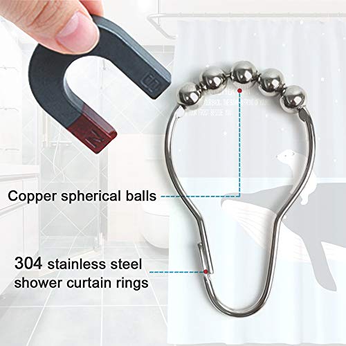 Shower Curtain Hooks Rings, 304 Stainless Steel Shower Curtain Rust Resistant Hooks for Bathroom Shower Rods Set of 12 (Brown) - color: Brown
