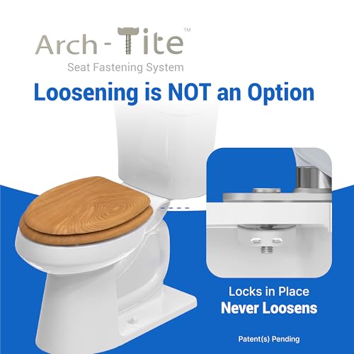 Wood Toilet Seat, Oak, Elongated, Soft Close | Magnetic Quick-Release for Easy Cleaning, Arch-Tite Never Loosens, Adjustable Fit - size: Elongated