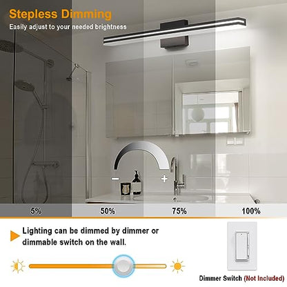 SineRise LED Modern Bathroom Vanity Light Bar (32-Inch, 3000K/4000K/6000K), Matte Black Dimmable Modern Acrylic Bathroom Wall Lighting Fixtures Over Mirror - color: Matte Black, size: 32-Inch