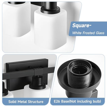 5-Light Bathroom Vanity Light, Modern Matte Black Bathroom Light Fixtures with Square Frosted Glass, Wall Sconces fixtures Over Mirror Restroom,Living Room Hallway E26 - color: Black, size: 5-Light