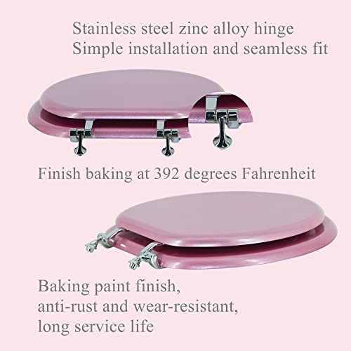 Round Toilet Seat Wood Toilet Seat Prevent Shifting with Zinc Alloy Hinges American Standard Size Toilet Seat Easy to Install also Easy to Clean (Round,Sparkling Pink) - color: Lucky Pink, size: Round