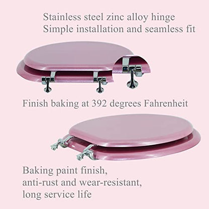 Round Toilet Seat Wood Toilet Seat Prevent Shifting with Zinc Alloy Hinges American Standard Size Toilet Seat Easy to Install also Easy to Clean (Round,Sparkling Pink) - color: Lucky Pink, size: Round