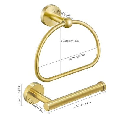 Leyden Toilet Paper Holder Towel Ring Brushed Gold Bathroom Hardware Hand Towel Holder Bathroom Accessories Set Wall Mount Stainless Steel 2 Pieces - color: Gold Round Bottom