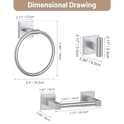 Towel Ring Set 4 Piece Bathroom Hardware Set Includes Towel Ring 2 Towel Hooks and Toilet Paper Holder Stainless Steel Wall Mounted (Brushed Nickel) - color: Brushed Nickel, size: Set D