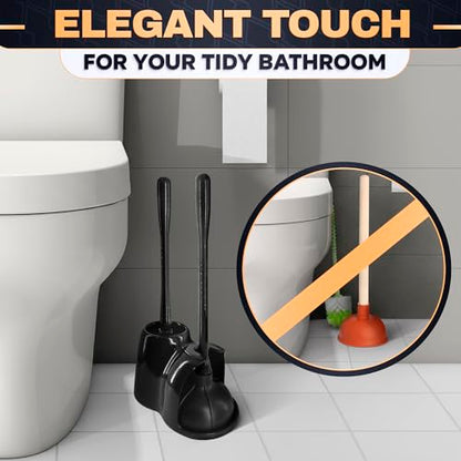Toilet Brush and Plunger Set, Rubber, 15.2 Inch (Black) | Toilet Bowl Brush, Holder and Plunger, Easy to Place and Simple to Store After Use, Compact Accessory for Small Spaces - color: Black With Plunger