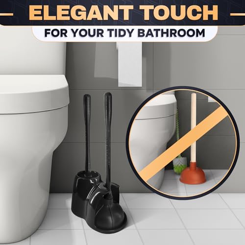 Toilet Brush and Plunger Set, Rubber, 15.2 Inch (Black) | Toilet Bowl Brush, Holder and Plunger, Easy to Place and Simple to Store After Use, Compact Accessory for Small Spaces - color: Black With Plunger